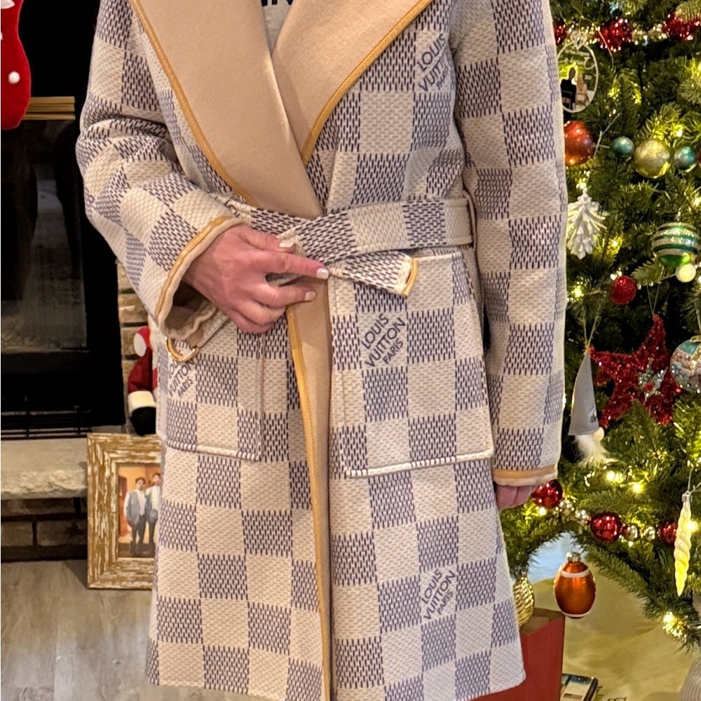 Louis Vuitton Beige and Gray Checkered Trench Coat